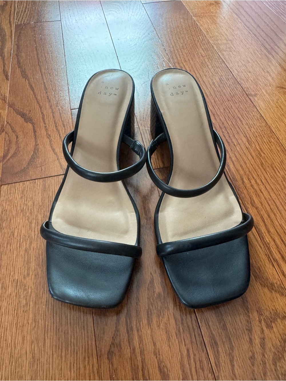 a new day Black Double-Strap Square-Toe Slide Sandals